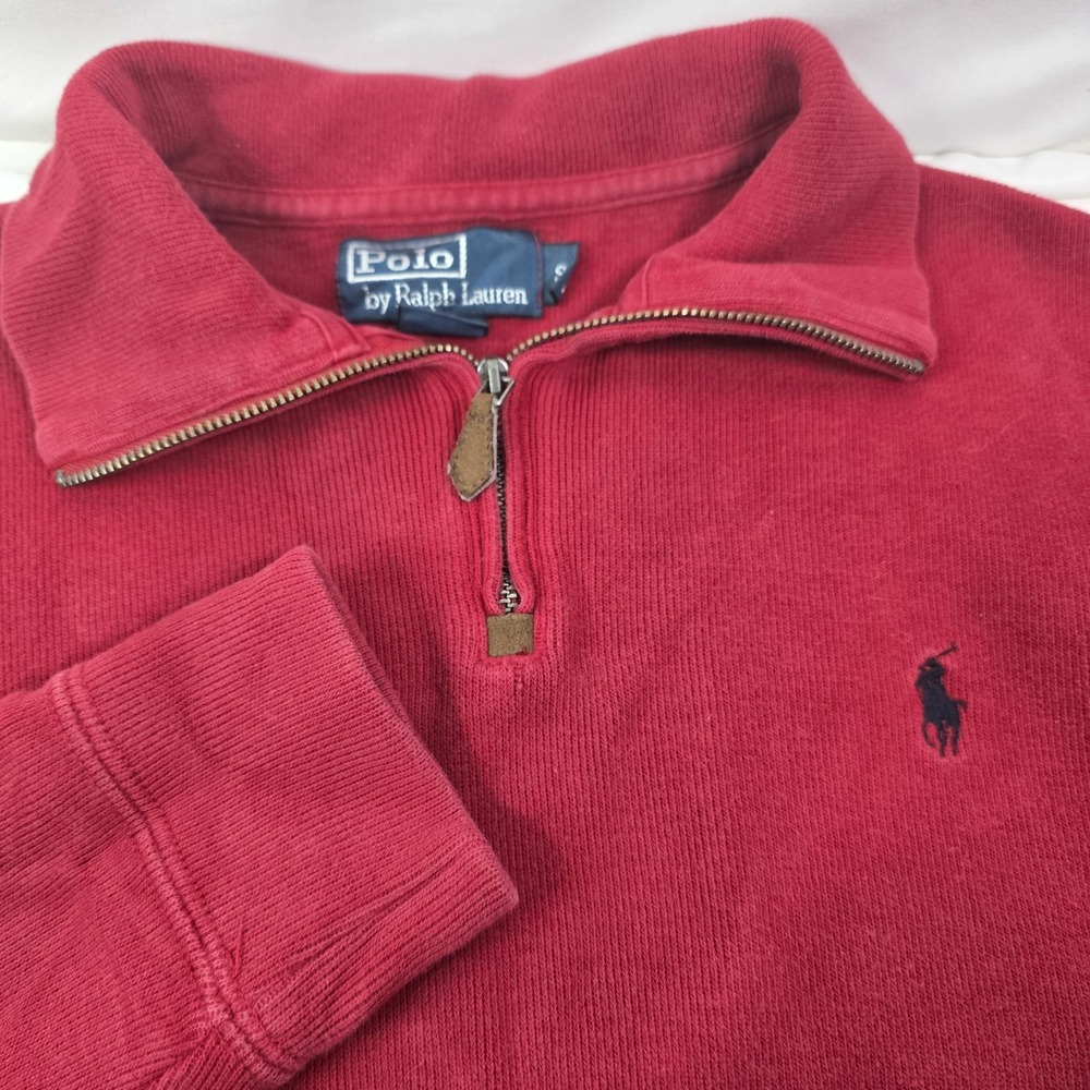 Polo Ralph Lauren Men's Red 1/4 Zip Collared Cotton Knit Logo Sweater Small